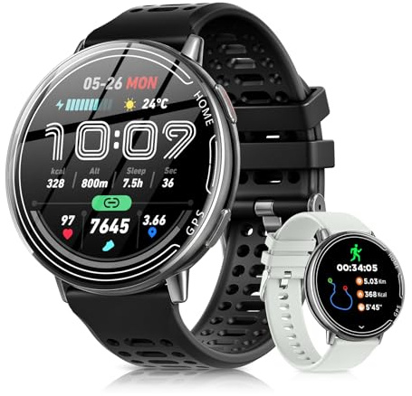Rmana Reloj Inteligente Hombres con GPS, Reloj Smartwatch 1.39 Pantalla Táctil, Llamadas Bluetooth, 100+ Modos Deportivos, Brújula, Medición Presión Arterial, Reloj Digital iOS/Android