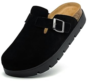 xinlanlin Mules et Sabots Enfant en Cuir, Fille Garcon Sandales Clog avec Semelles en Liège Pantoufles, Sabots Douces Chaussures Antidérapantes Extérieur pour Jardin