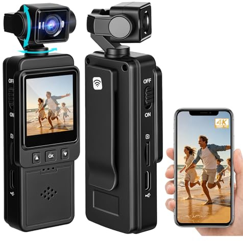 Zymblingst Mini Bodycam 4K, WiFi Fotocamera per Vlog, Videocamera Sportiva, Action Cam Portatile POV Telecamera Lente con Rotazione di 270°, per Fotografia, Youtube, Viaggi