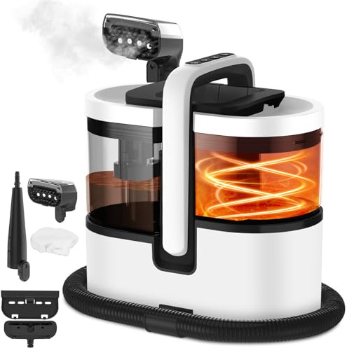 HJH Polsterreiniger Gerät Teppichreiniger 1800W, 100°C Steam Cleaner Schnellheizung, 18Kpa Nasssauger mit Starker Saugkraft, Tragbarer Dampfreiniger für Sofa, Teppich, Polster, Vorhänge, Autositz
