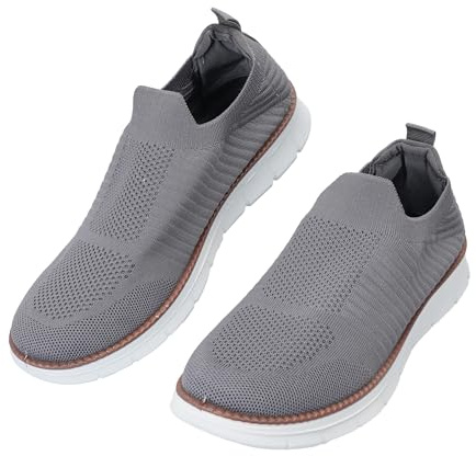 JOMIX Zapatos sin Cordones para Hombre Transpirables Ligeros y cómodos,Zapatillas Slip on de Malla,Calzado Deportivo para Primavera Verano otoño Invierno,Gris,43 EU