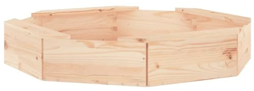 Caja de arena octogonal de madera de pino 111 x 111 x 20 cm – Caja de arena estable para exteriores para niños con 4 asientos