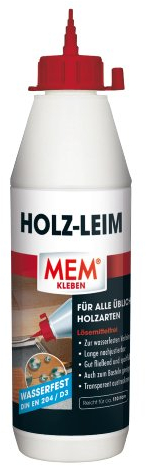 MEM Holz-Leim Wasserfest, Holz- und Parkettleim für Fertigparkett, Laminatböden und Spanplatten, Für alle üblichen Holzarten, Gebrauchsfertig, Lösemittelfrei, 550 g, Weiß (transparent austrocknend)