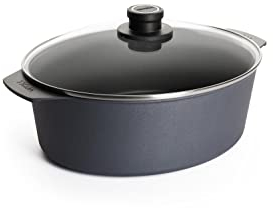Woll Diamond Lite Gussbräter mit Glasdeckel in Box - Induktiv -, 31 x 26 cm, 11 cm hoch, 6 Liter - Geeignet für alle Herdarten, Aluminium Gusspfanne, backofenfest, anthrazit