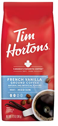 Tim Horton's 100% Arabica Medium Roast, French Vanilla, Ground Coffee, 12 Ounce