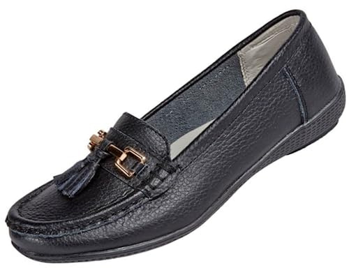 Jo & Joe Ladies Leather Loafer Shoes Plimsole Pumps Womens Flat Shoes Black Size UK 3 EU 36