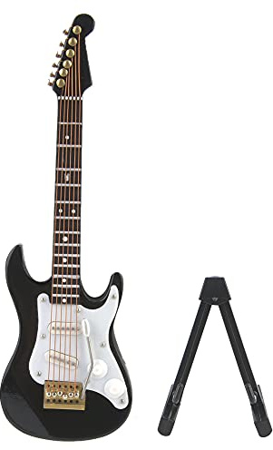 FTVOGUE Mini modèle de Guitare électrique de 14 cm avec Ornement de Maison de café de Support (Noir)
