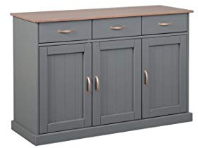 Inter Link - Commode - Buffet - 3 Portes - 3 tiroirs - Pin Massif - laqué Gris sépia Marron - Style Maison de Campagne - Luzerna 4.1