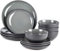 Dinnerware Set - Ceramic Amalfi Kitchen Dinner Sets (Charcoal, 16 Piece Dinner Set)