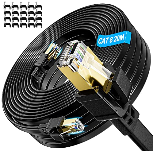 Cable Ethernet Cat 8 20 Metros, Cable Lan 20 Metros Alta Velocidad, SFTP Blindado Cable Ethernet 20m, 40Gbps 2000MHz RJ45 20m Cable Internet, Cable de Red Exterior Interior Impermeable para Router