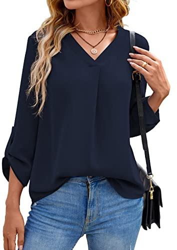 Yommay Blouses for Women V Neck Short Sleeve Casual Tunic Cute Shirt