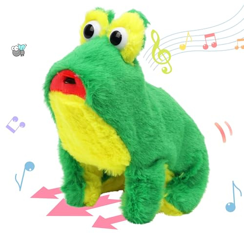 Hopearl Jumping Croaking Frog Interactive Electronic Pet Leapfrogging Plush Toy with Sounds and Movements Animated Stick Out Tongue Frog Gifts for Toddlers Birthday, 6''