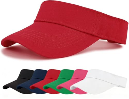 Zando Sun Visors for Women Adjustable UV Protection Golf Visor Hat Lightweight Empty Top Cap for Tennis Running Beach, Ponytail Sports Headband with Breathable Sweatband, Red, One Size