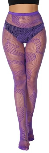 Buitifo Donna Calze a Rete Sexy Elastico Vita Alta Collant alto coscia Leggings(viola se,M)