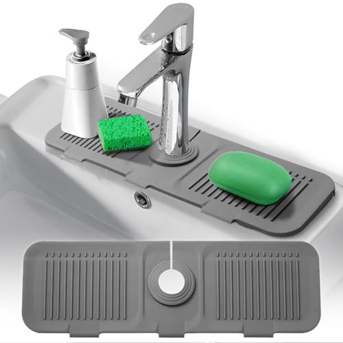 Tappetino Lavello Cucina Grigio Silicone,Gocciolatoio per Lavello 44.5x14cm,Tappetino Silicone Multifunzionale,Adatto al Lavello della Cucina del Bagno,Fornitura Protezione per Il Piano di Lavoro