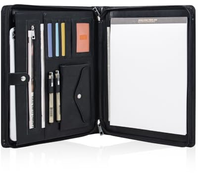 Calfinder Dokumentenmappe A4, Hochwertigem PU-Leder Mappe, Konferenzmappe A4 mit Tragegriff, Schreibmappe mit Reißverschluss, Aktenmappe, Mappe für den beruflichen Alltag oder Meetings, Schwarz