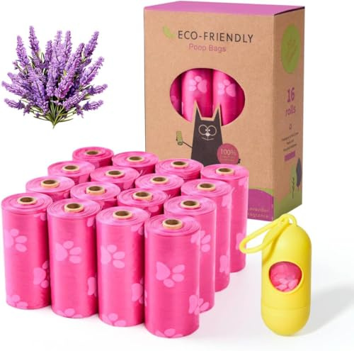 Ninsetinsoe Bolsas Recoge Cacas de Perros, color rosa, 240 bolsas a prueba de fugas y extragruesas, rollos de bolsas biodegradables con aroma a lavanda