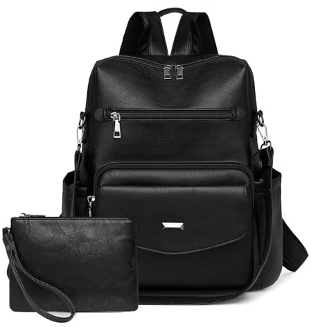 YALIZHNA Rucksack Damen PU Leder Schultertasche,Casual Rucksack Mode Anti-Diebstahl Große Reiserucksack Frauen Rucksackhandtaschen (Schwarz)