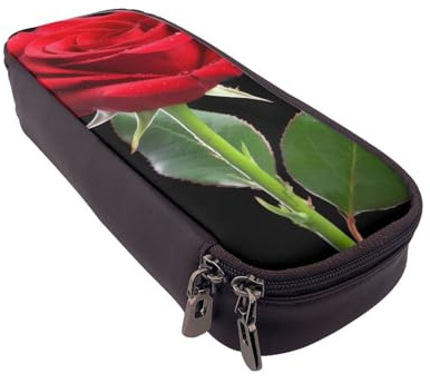 ULKMFFCF Red Rose psd Printed Pencil Case Pen Bag - PU Leather Students Stationery Pouch Pencil Box with Zipper for School Office Travel and Makeup
