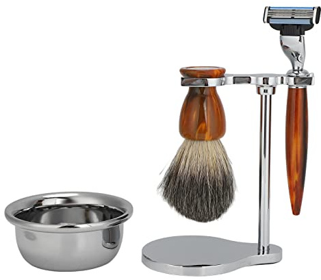 NutriEss 4pcs Professional Men Shaving Kit Traditional Manual Shaving Brush Soap Bowl Shaving Holder Set