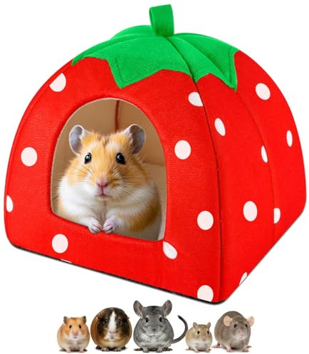 deegbbyi Petits Nid pour Animaux de Compagnie, 24 x 24cm Maison pour Cochons d'Inde, Durable Nid pour Petits Animaux, Amovible Et Lavable, pour Hamsters, Chinchillas Et Hérissons (Fraise)