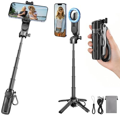 Yizhet Magnetisches Selfie Stick Stativ mit Universal-Clip, 4-in-1 Mini Handy-Stativ für alle Smartphones, Bluetooth Fernbedienung, 360° Drehbar & Stabiler Tripod – Ideal für Reisen und Vlogging
