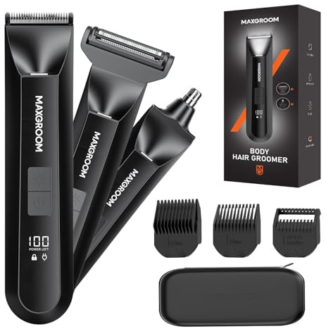 MAXGROOM Rasoio Elettrico Corpo Uomo, Rasoio Parti Intime Uomo Depilatore Intimo Ricaricabile con Uso Umido e Asciutto, Taglia Peli Viso, Schiena, Torace, Ascelle e Parti Intime