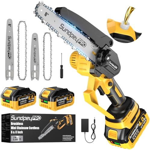 8 y 6 Pulgadas Mini Motosierra Bateria 8000mAh - 21V Sierra Electrica Podar Arboles, Sin Escobillas, Ajuste Sin Herramientas, Motosierra Electrica Pequeña de Mano podar Arboles