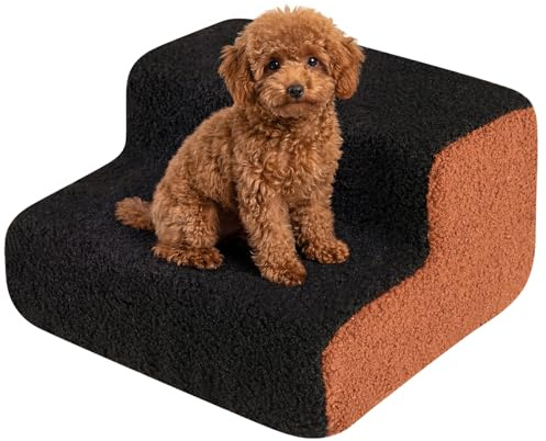 COSTWAY Escalier pour Chien Canapé à 2 Marches, Rampe pour Chien Chat en Mousse Haute Densité, Revêtement Lavable, Fond Antidérapant, Pente Douce pour Blessé Âgé, pour Canapés Lits Fauteuils (Noir)