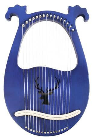Portable Lyre Harp 26 * 2.7 * 39cm Solid Mahogany Blue 16 Strings Lyre Harp with Antler Handles, Impact-Resistant, Scratch-Resistant Lyre Harp for Children, Beginners, Adults, Bands, Professionals