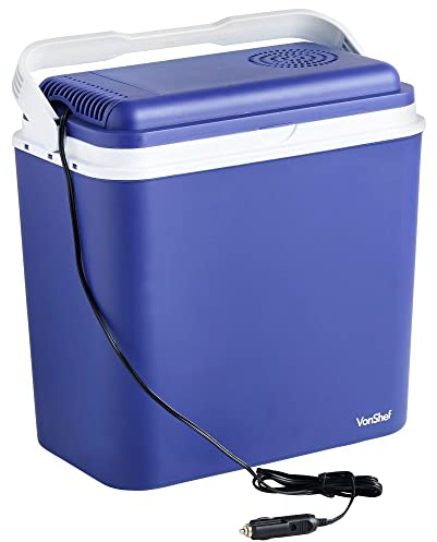 VonShef 22L Electric Cool Box, Large Insulated Cooler Box with 12V In-Car Socket, Locking Lid & Handle, Ice Box for Beach or Festivals, Camping Accessories