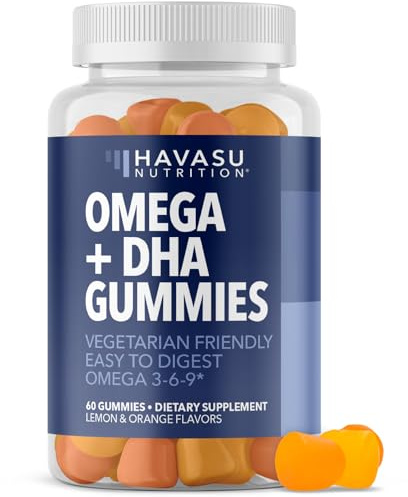 Omega 3 6 9 + DHA Gummies for Adults - Plant-Based Fish Oil Alternative with Chia Seed Oil and Algae - Support Brain and Immune Function - Lemon and Orange Flavors - Vegetarian Friendly - 60 Count
