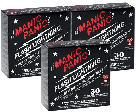 MANIC PANIC Flash Lightning Hair Bleach Kit - Bleach Powder + 30 Volume Developer - Hair Lightener for Dark Shades - Lifts Up to 5 Levels - Achieve Medium to Light Blonde - Vegan & Cruelty-Free (3 pk)