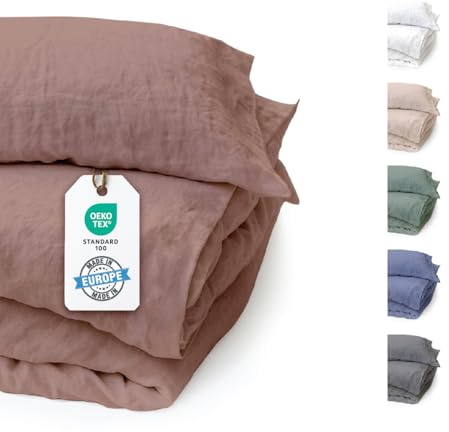 BLUE MOON Ropa de cama de lino de 140 x 200 cm, certificado Öko-Tex, 2 piezas, 1 funda nórdica de 140 x 200 cm y 1 funda de almohada de 70 x 90 cm, ropa de cama de lino, 100 % lino, fabricada en la