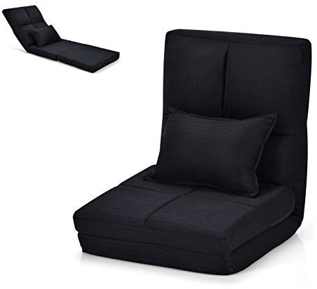 COSTWAY Golvstol med justerbart ryggstöd, golvfåtölj med liggfunktion, golvkudde med ländryggskudde, meditationsstol, vikbar, fönsterstol kan belastas upp till 100 kg (svart)