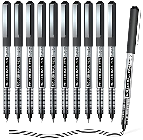 Shuttle Art Tintenroller, 10 Stück, 0,5 mm, extra feine Spitze, schwarze Flüssigtinte, schnell trocknend und langlebig, schwarze Tinte zum Schreiben, Journaling, Notizen, Schul- und Bürobedarf