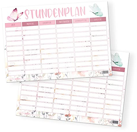 itenga Stundenplan DIN A4 mit Motiv doppelseitig eine Seite abwischbar 300g Karton Stundenplan für Mädchen und Jungen (Schmetterling)