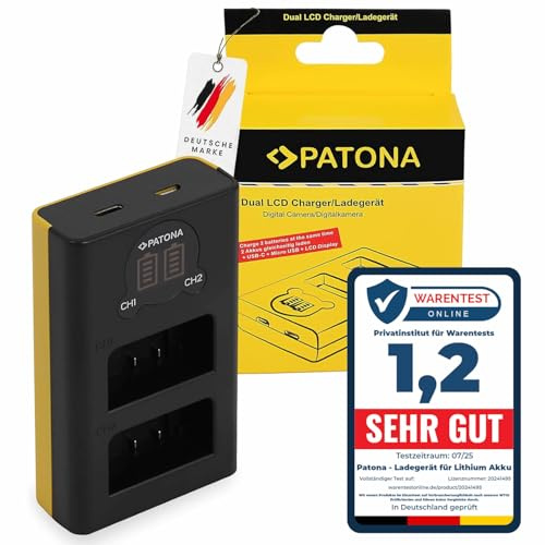 PATONA Dual LCD Batteriladdare USB-C/Micro-USB för Nikon EN-EL25 EN-EL25a | Kompakt reseladdare för Z30, Z50 II, Z50II, Z FC, ZFC, med USB kabel