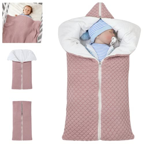 LAWKUL Kinderwagen Decke Neugeborene Wickeldecke Schlafsack Wolle Kinderwagendecke Winter Dick Fleece Schlafsäcke für 0-6 Monate Jungen Mädchen Rosa