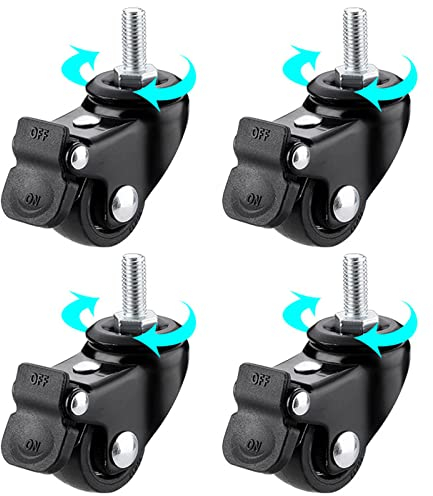 YHBZ 4pcs Trolley Swivel Castor Wheels,Heavy Duty Furniture Caster Replacement,with Brake Lockable,M6/M8/M10 Screw rod-Black feet wheel,M6-4brakes