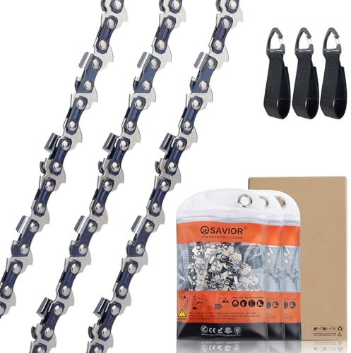 Savior 3-Pack 14 inch Chainsaw Chain Low Kickback 3/8 LP 52 Drive Links .043 Gauge Compatible for Bosch AKE35S, Makita DUC353Z, Husqvarna, Einhell, Oregon and More (90PX052E)