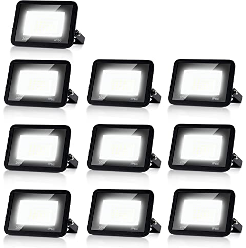 Randaco Foco Proyector LED 10x20W Exterior, Súper brillantes 1700LM LED Reflector Blanco Cálido 3000K, Impermeable IP66 LED Floodlight Exterior Iluminación Decoración para Parque