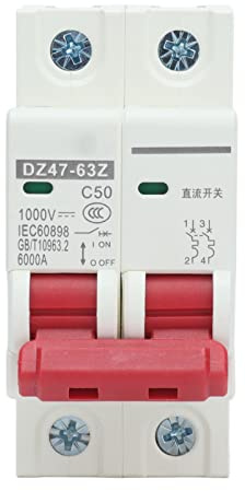 DC-Leitungsschutzschalter, DC Trennschalter DZ47-63Z-2P 1000V 50A für Photovoltaik-Systeme, Thermisch-Magnetische Auslösung, 35 mm DIN-Schienenmontage, PV Trennschalter, Trennschalter Solaranlage