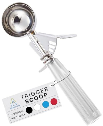 Meadow Lane Trigger Scoop - #24 Size (2-in Diameter) 2.7 Tbsp Capacity, Stainless Steel, Portion Control, Ice-cream & Cookie Dough Scoop, Light Gray