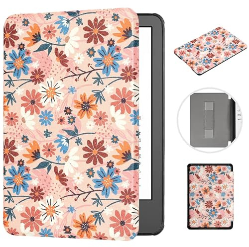 MOKASE Étui pour 6 Kindle Paperwhite 5/6/7ème Génération 2012,2013,2015,2016 (Modèle: EY21/DP75SDI), Cuir Synthétique Rigide Housse avec Dragonne pour Kindle Paperwhite 6 Pouces, Matisse Daisy