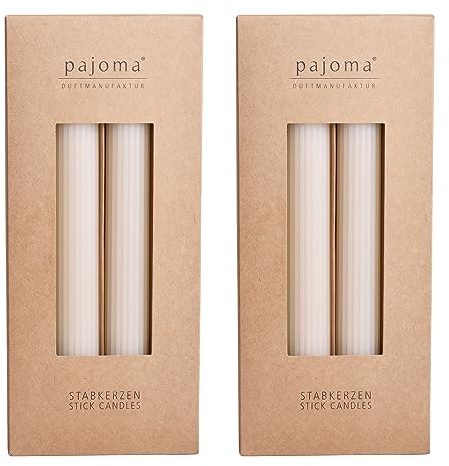 Candele a stelo Geriffeite – 8 pezzi – crema | altezza 23 cm Ø 3,7 cm | durata 19 ore | 20% cera soy + 80% paraffina | candele monocolore | qualità premium | pajoma