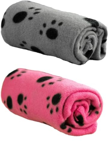 MEMOFYND 2 mantas para mascotas, lindas mantas para mascotas, manta estampada para mascotas, manta de felpa lavable, 60 x 70 cm, adecuada para gatos y perros (gris + rosa)