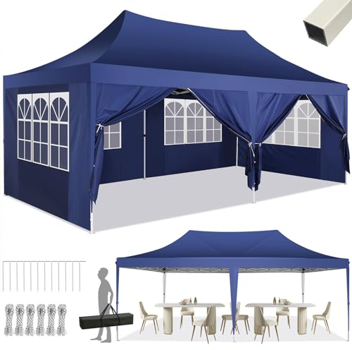 COBIZI Pavillon 3x6 Faltpavillon Wasserdicht Stabil mit 6 Seitenteilen Kegelförmig Partyzelt 3 Höhenverstellbar UV-Schutz Tragetasche Zelthering, Seile für Garten, Hochzeiten, Markt, Freien Event