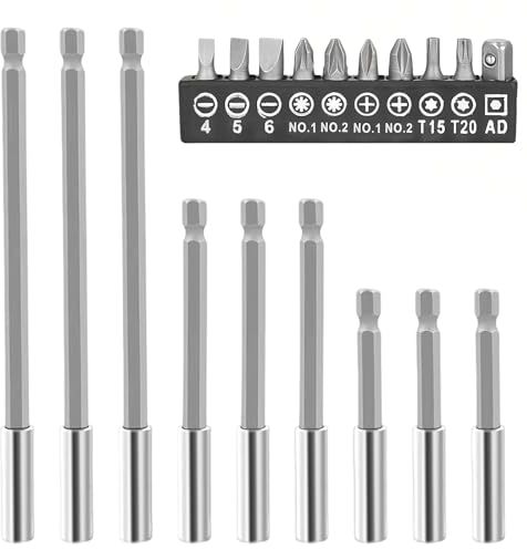 SRTSTR 19pcs Portapuntas Magnético 1/4 Hexagonal Destornillador Bit Holder Vástago Hexagonal Extensiones de Puntas Puntas Atornillador Imantadas 75/100/150 mm para la Mayoría de Taladros Eléctricos