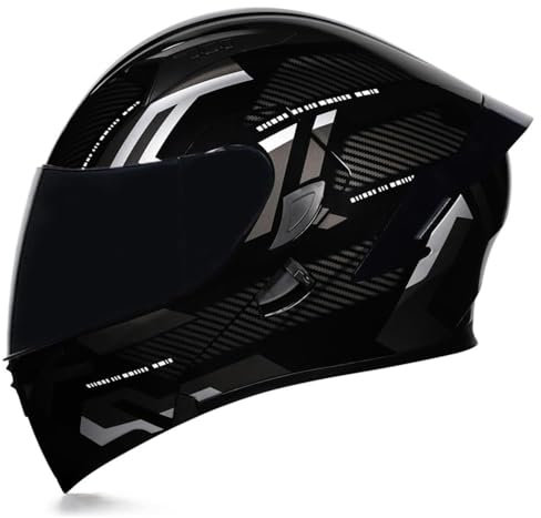 Woljay Full Face Flip Up Motorcycle Modular Helmet Integrated Motorbike Dual Visor for Adults Men Women Moped Street Racing DOT Approved (XXL,Count Black Silver - Smoke Visor)